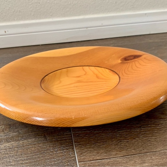 Vintage pine walnut wood mid century plate d 12 inch - Picture 8 of 12